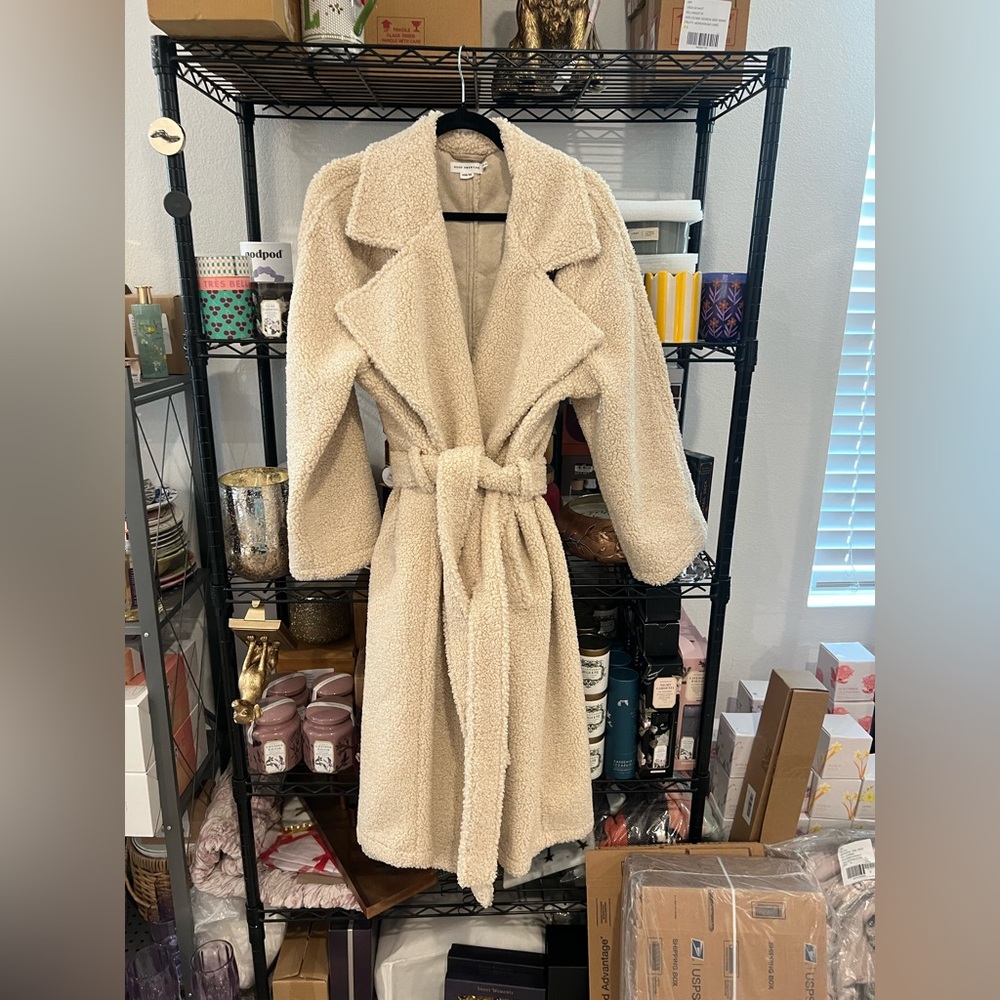 Good American Oversized Sherpa Trench Coat - Bone, XS/S NWOT - Picture 7 of 9